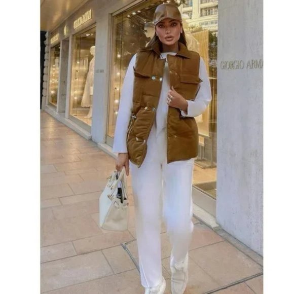 Sleeveless Collared Double Breasted Padded Puffer Vest Jacket Gilet - Picture 4 of 14